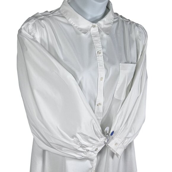 Philosophy Womans 3X White Button Up Blouse Balloon Sleeves Pocket Minimalist - Picture 3 of 16